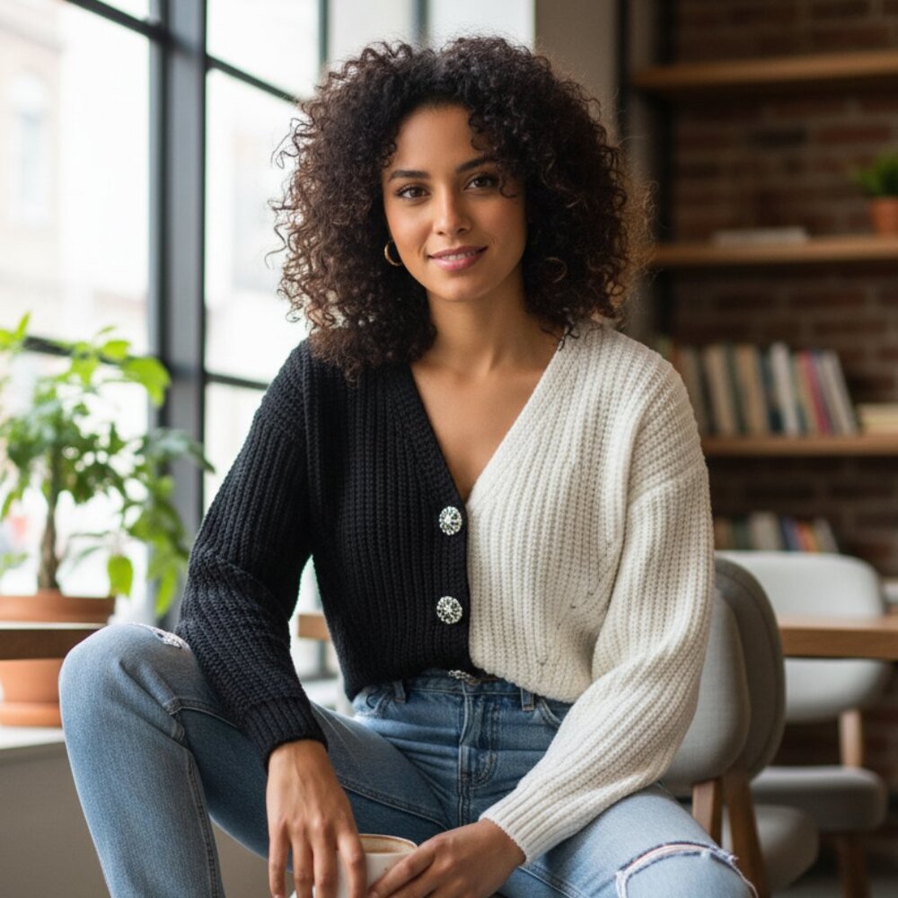 NWT Self-Portrait Two Tone Button-up Cardigan